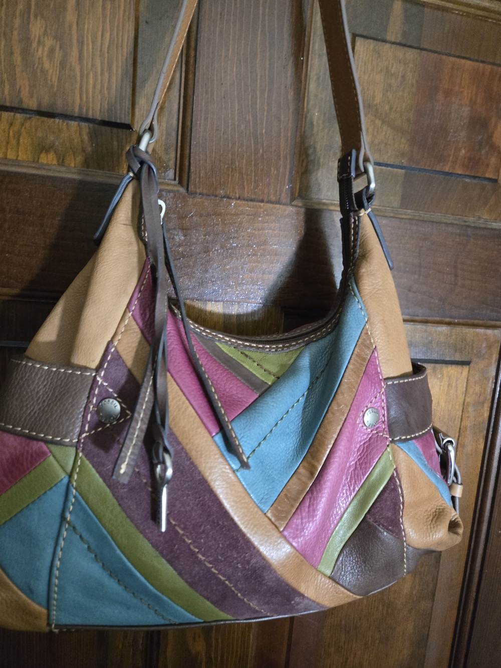 Multi-Color Patchwork Leather Fossil Shoulder Bag - Women
